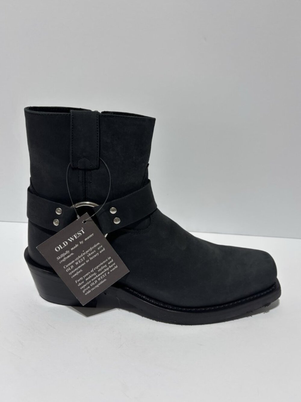 Old West Men’s Short Harness Boots Black Leather Boots, Size 10.5 M